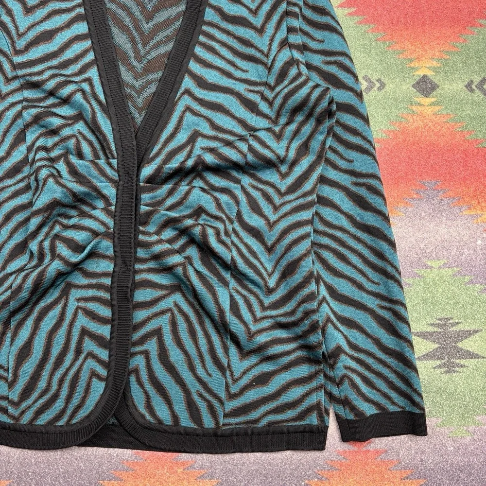 Misook Sweater Jacket Cardigan Women's Small Blue Zebra Print Striped Knit - Picture 4 of 12
